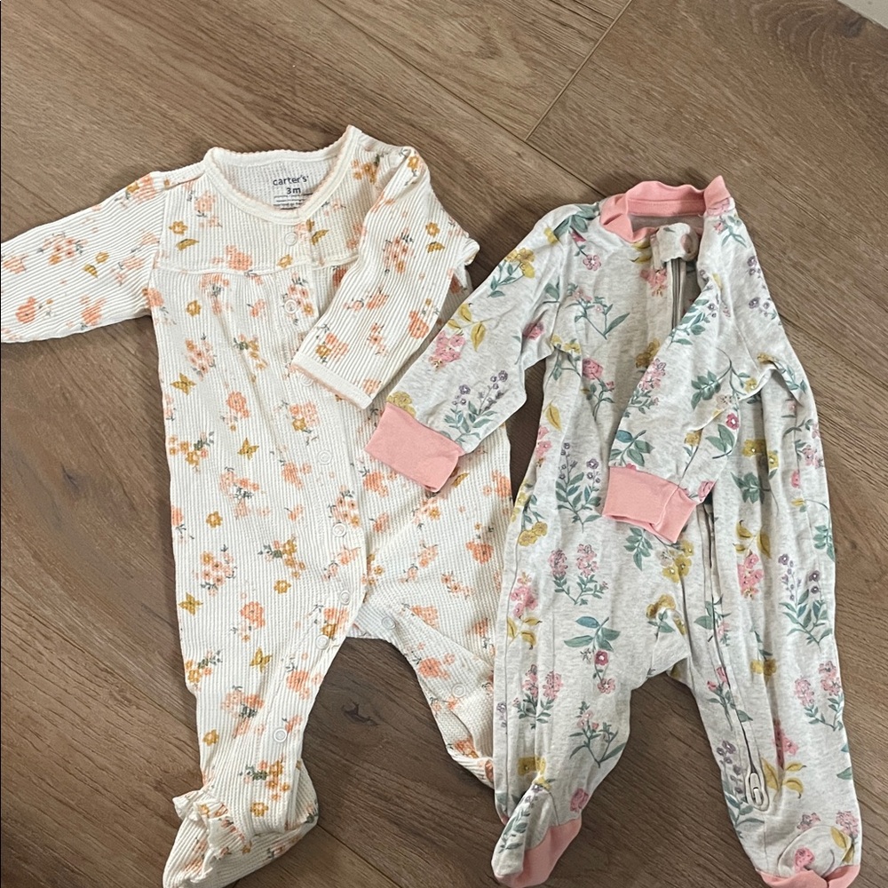 Carter's Floral Footies - Cream and Gray